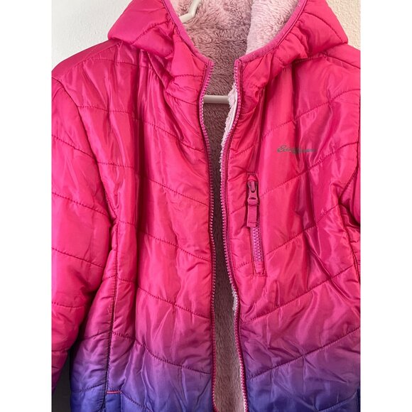 Eddie Bauer Pink & Purple Ombre Quilted Hooded Jacket With Fleece Lining - Picture 3 of 15